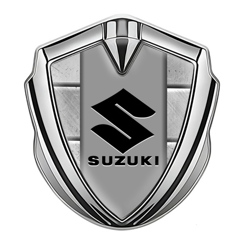 Suzuki Emblem Badge Self Adhesive Silver Stone Pattern Black Logo