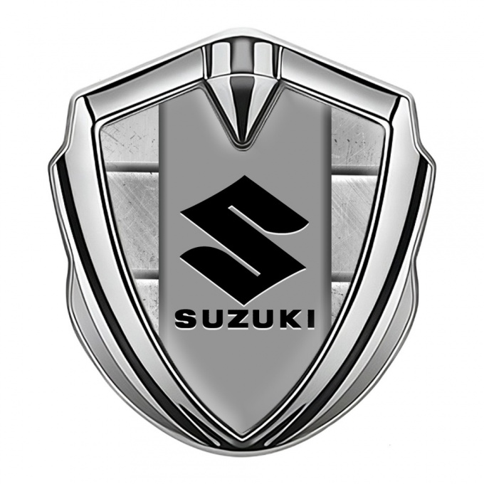 Suzuki Emblem Badge Self Adhesive Silver Stone Pattern Black Logo