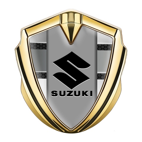 Suzuki Emblem Fender Badge Gold Hex Element Black Logo Design