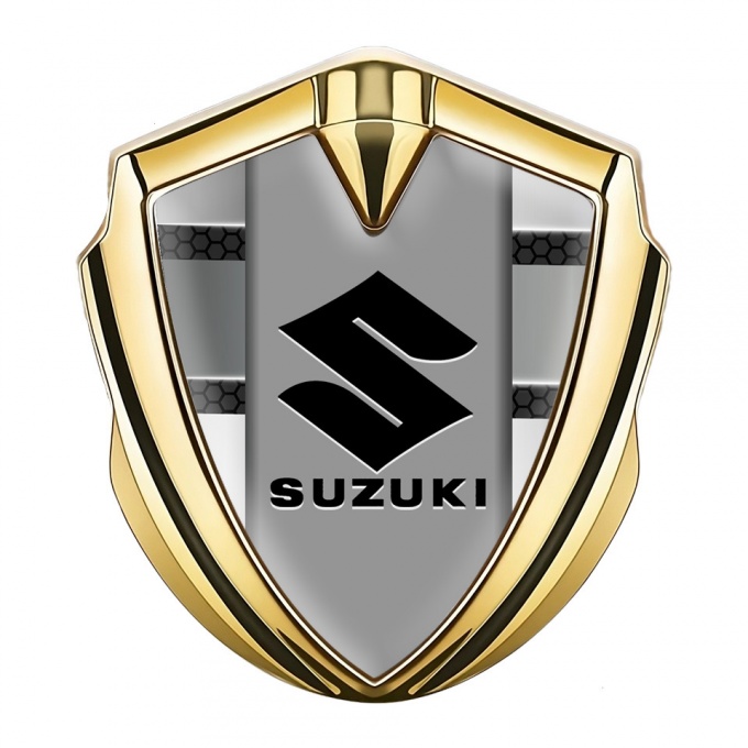 Suzuki Emblem Fender Badge Gold Hex Element Black Logo Design