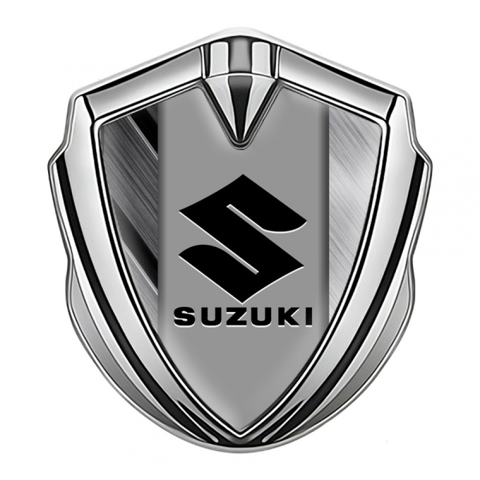 Suzuki Emblem Trunk Badge Silver Brushed Effect Black Logo Edition