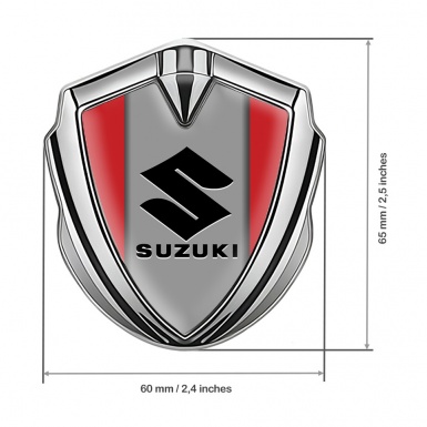 Suzuki Metal Emblem Badge Silver Red Print Black Logo Design