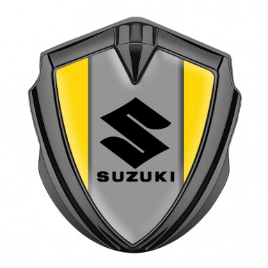 Suzuki Domed Emblem Badge Graphite Yellow Print Black Logo Design