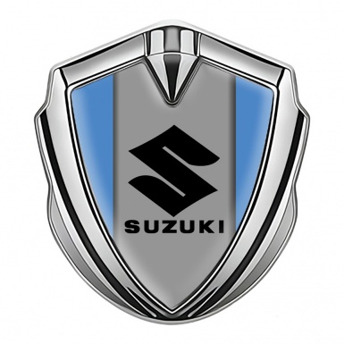 Suzuki Emblem Metal Badge Silver Glacial Blue Black Logo Design