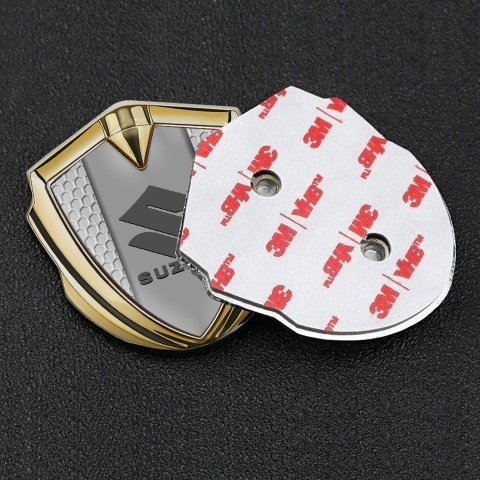 Suzuki Metal Emblem Badge Gold Grey Honeycomb Grey Logo Edition