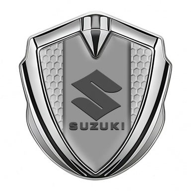 Suzuki Metal Emblem Badge Silver Grey Honeycomb Grey Logo Edition