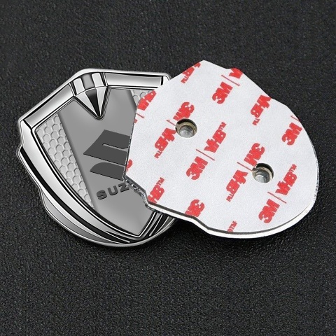 Suzuki Metal Emblem Badge Silver Grey Honeycomb Grey Logo Edition