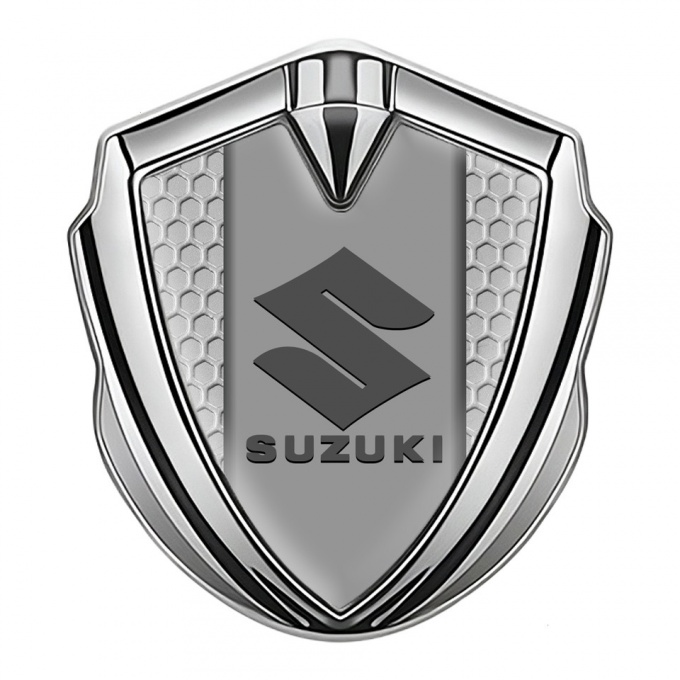Suzuki Metal Emblem Badge Silver Grey Honeycomb Grey Logo Edition