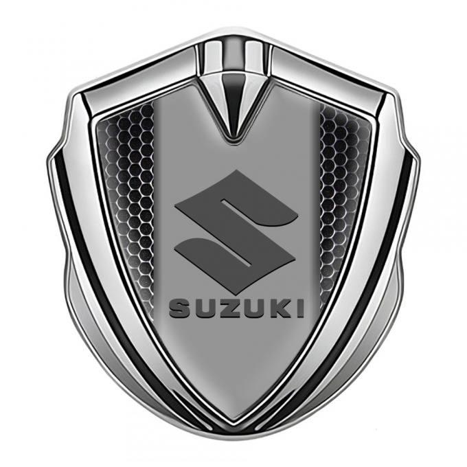 Suzuki Emblem Metal Badge Silver Dark Grate Grey Logo Edition