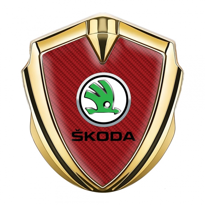 Skoda Badge Self Adhesive Gold Red Carbon Green Metallic Logo