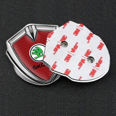 Skoda Badge Self Adhesive Silver Red Carbon Green Metallic Logo
