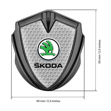 Skoda Emblem Badge Self Adhesive Graphite Honeycomb Green Metallic Logo