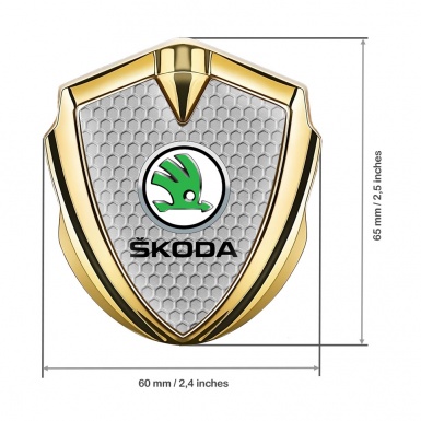 Skoda Emblem Badge Self Adhesive Gold Honeycomb Green Metallic Logo