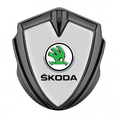 Skoda Emblem Fender Badge Graphite Grey Base Green Metallic Logo