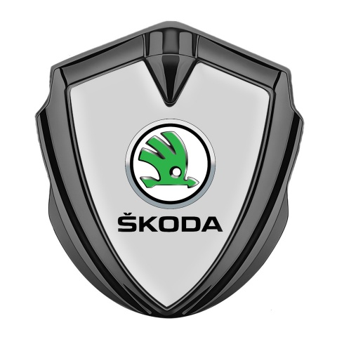 Skoda Emblem Fender Badge Graphite Grey Base Green Metallic Logo