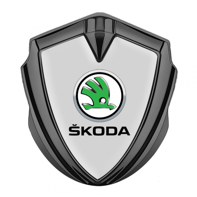 Skoda Emblem Fender Badge Graphite Grey Base Green Metallic Logo