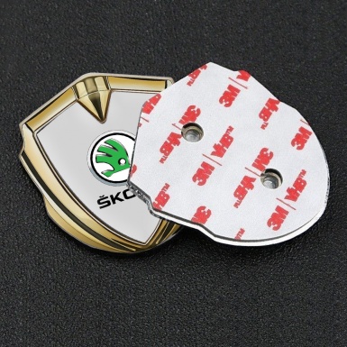 Skoda Emblem Fender Badge Gold Grey Base Green Metallic Logo