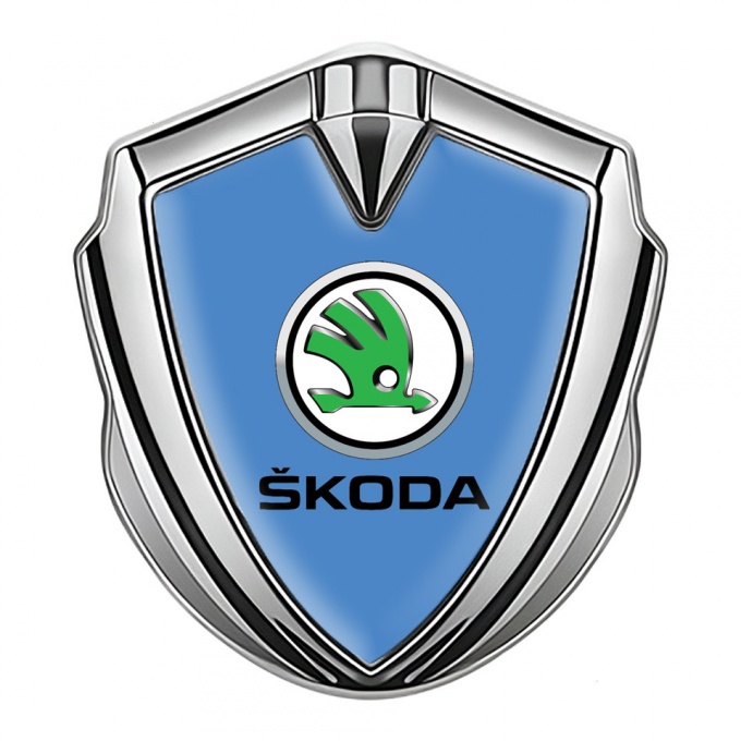 Skoda Metal Emblem Self Adhesive Silver Glacial Blue Green Metallic Logo