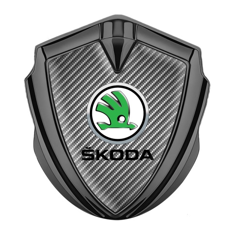 Skoda Fender Emblem Badge Graphite Carbon Fiber Green Metallic Logo