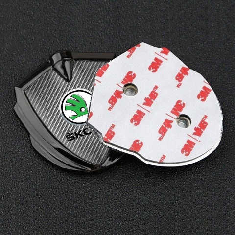 Skoda Fender Emblem Badge Graphite Carbon Fiber Green Metallic Logo
