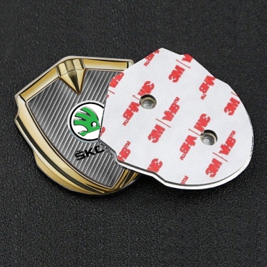Skoda Fender Emblem Badge Gold Carbon Fiber Green Metallic Logo