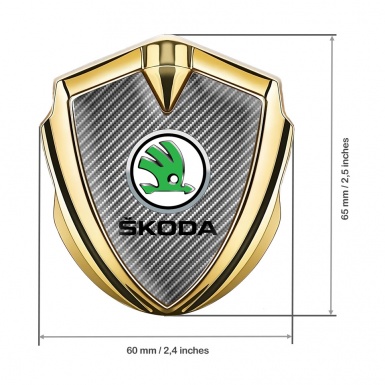 Skoda Fender Emblem Badge Gold Carbon Fiber Green Metallic Logo
