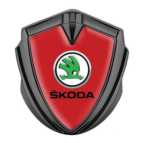 Skoda Emblem Self Adhesive Graphite Red Fill Green Metallic Logo