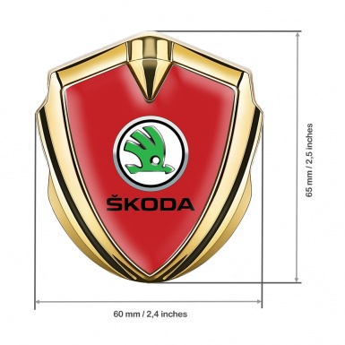 Skoda Emblem Self Adhesive Gold Red Fill Green Metallic Logo