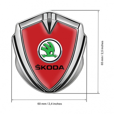 Skoda Emblem Self Adhesive Silver Red Fill Green Metallic Logo