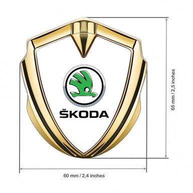 Skoda Metal Emblem Badge Gold White Fill Green Metallic Logo