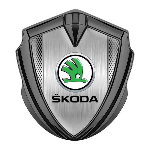 Skoda Domed Emblem Badge Graphite Light Steel Mesh Green Metallic Logo