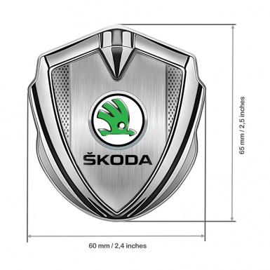Skoda Domed Emblem Badge Silver Light Steel Mesh Green Metallic Logo