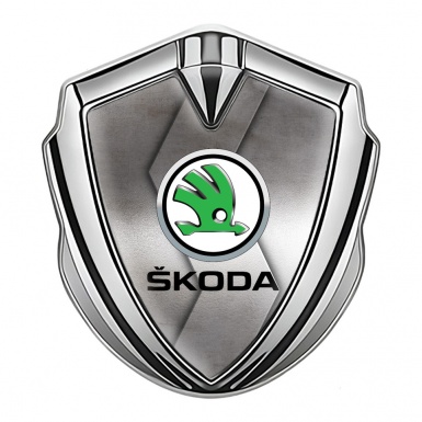 Skoda Emblem Ornament Silver Polished Cut Steel Green Metallic Logo