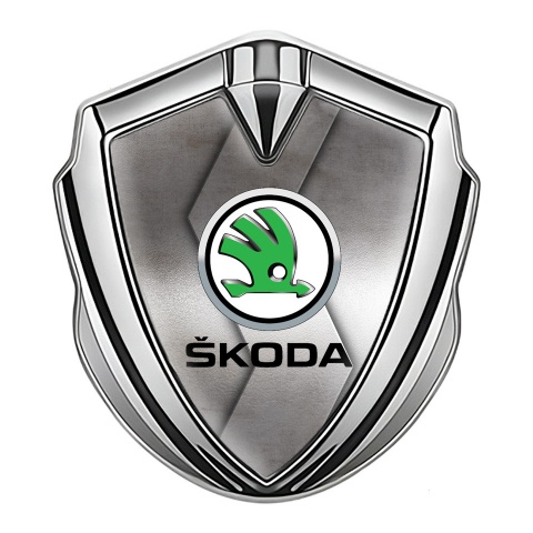 Skoda Emblem Ornament Silver Polished Cut Steel Green Metallic Logo