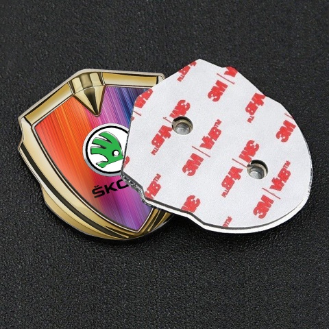 Skoda Bodyside Domed Emblem Gold Color Scheme Green Metallic Logo