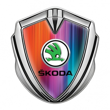 Skoda Bodyside Domed Emblem Silver Color Scheme Green Metallic Logo