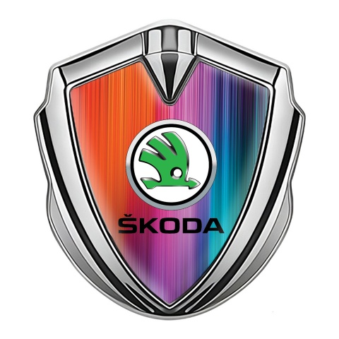 Skoda Bodyside Domed Emblem Silver Color Scheme Green Metallic Logo