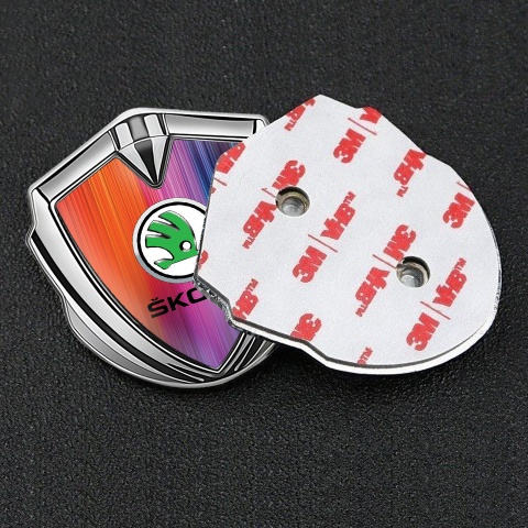 Skoda Bodyside Domed Emblem Silver Color Scheme Green Metallic Logo