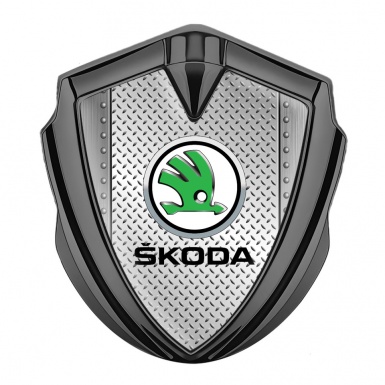 Skoda Emblem Metal Badge Graphite Treadplate Motif Green Metallic Logo