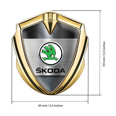 Skoda 3d Emblem Badge Gold Brushed Effect Green Metallic Logo
