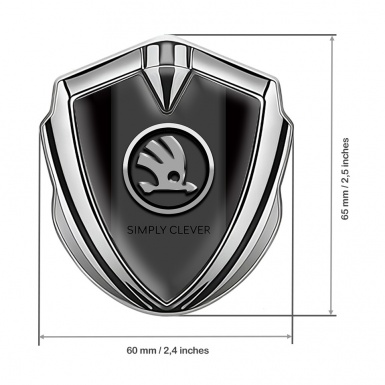 Skoda Silicon Emblem Silver Black Background Chrome Logo Edition