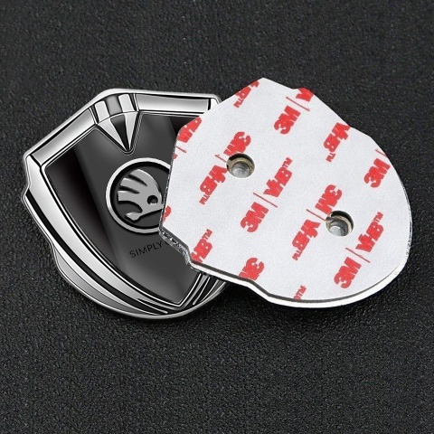 Skoda Silicon Emblem Silver Black Background Chrome Logo Edition