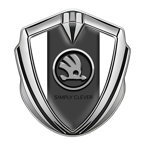 Skoda Emblem Car Badge Silver White Background Chrome Logo Edition