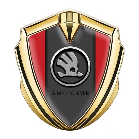 Skoda Bodyside Emblem Self Adhesive Gold Red Base Chrome Logo Design