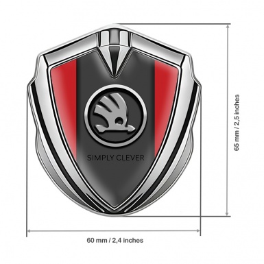 Skoda Bodyside Emblem Self Adhesive Silver Red Base Chrome Logo Design