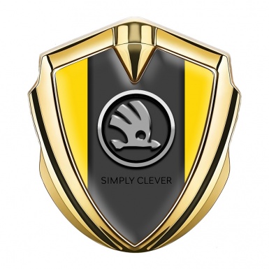 Skoda Metal Domed Emblem Gold Yellow Base Chrome Logo Edition