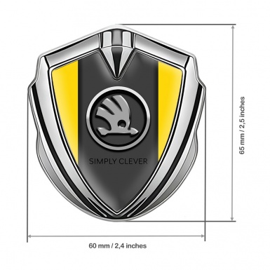 Skoda Metal Domed Emblem Silver Yellow Base Chrome Logo Edition