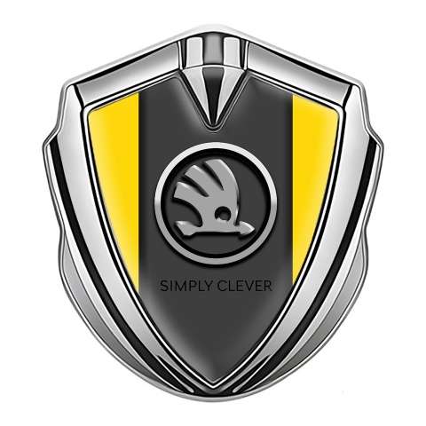 Skoda Metal Domed Emblem Silver Yellow Base Chrome Logo Edition