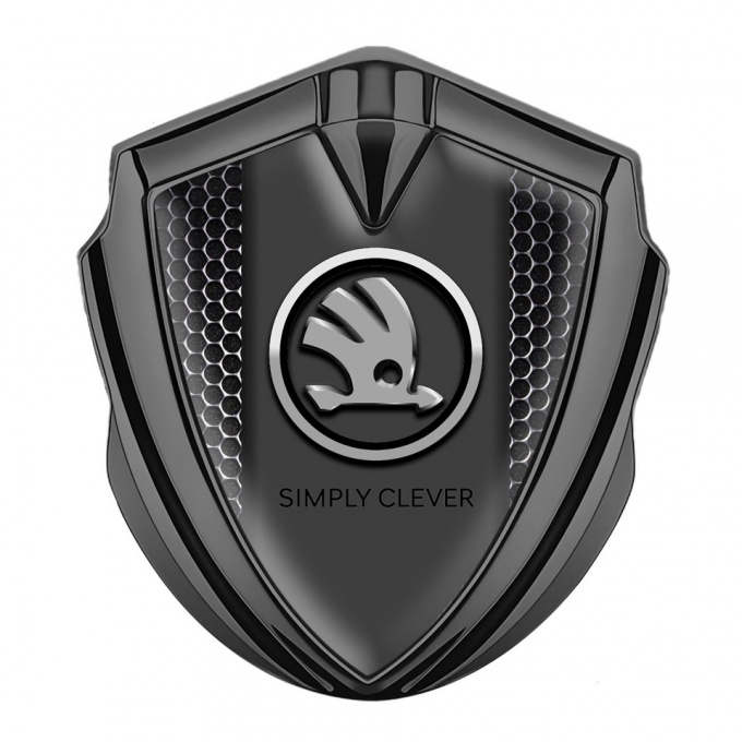Skoda Emblem Badge Self Adhesive Graphite Dark Mesh Chrome Logo Design