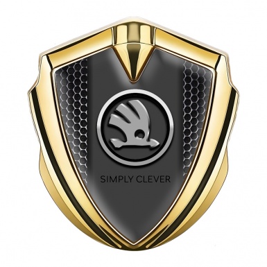 Skoda Emblem Badge Self Adhesive Gold Dark Mesh Chrome Logo Design